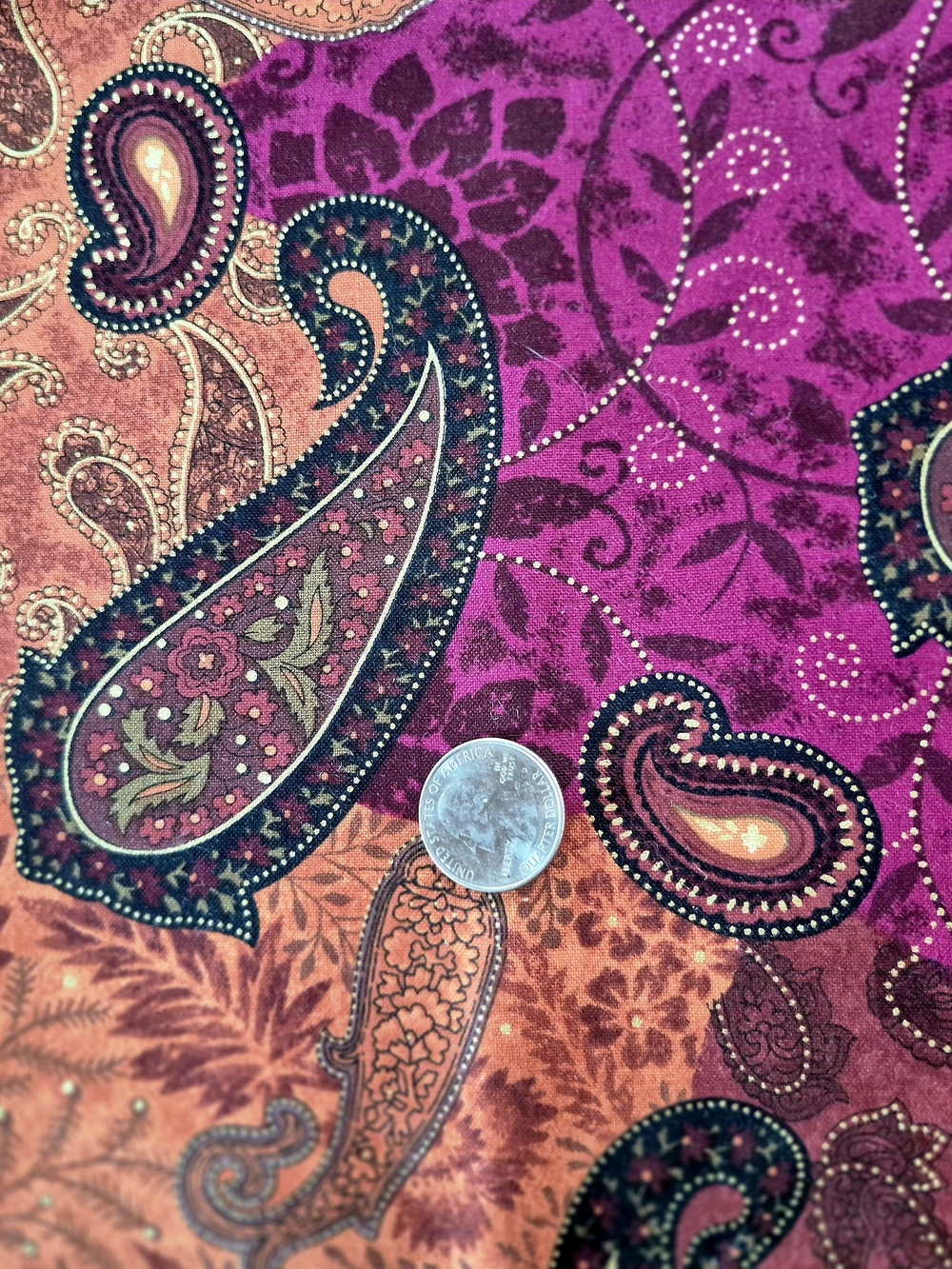 Paisley Brown Purple Cotton Fabric 1 1/6 Yards Timeless Treasures Quilting Sew